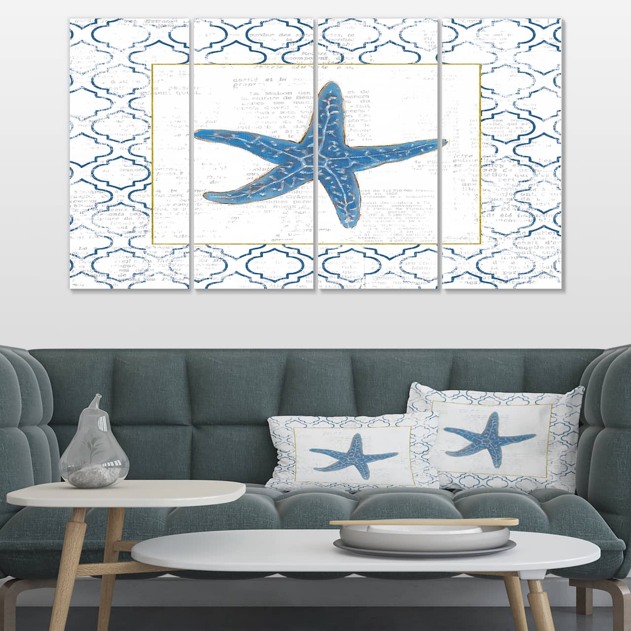 Designart - Navy Starfish with Gold - Nautical & Coastal Premium Canvas Wall Art
